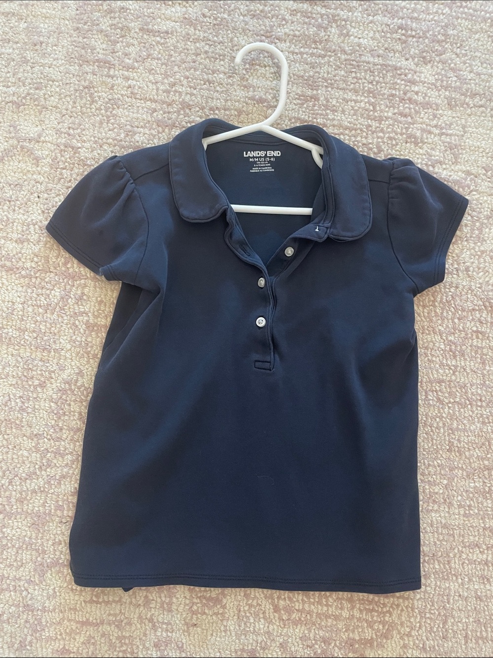 Lands' End Girls Navy Short-Sleeve Polo